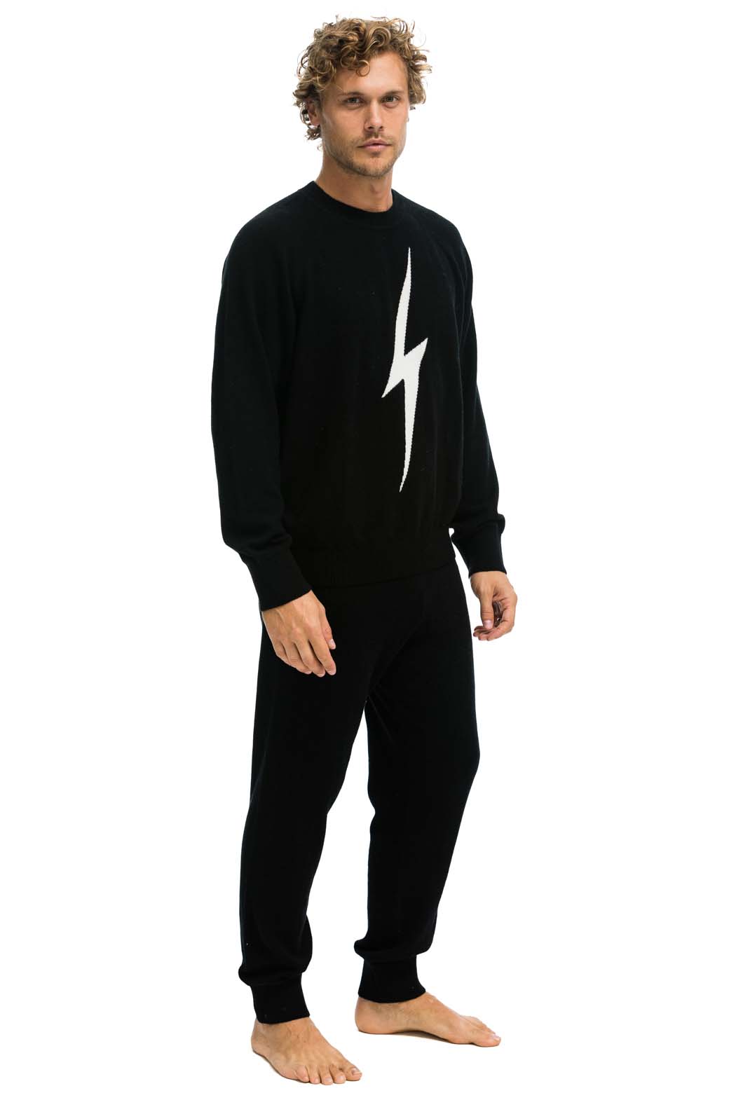 MEN'S BOLT CASHMERE LIGHT SWEATER PANT - BLACK // WHITE BOLT - Image 7