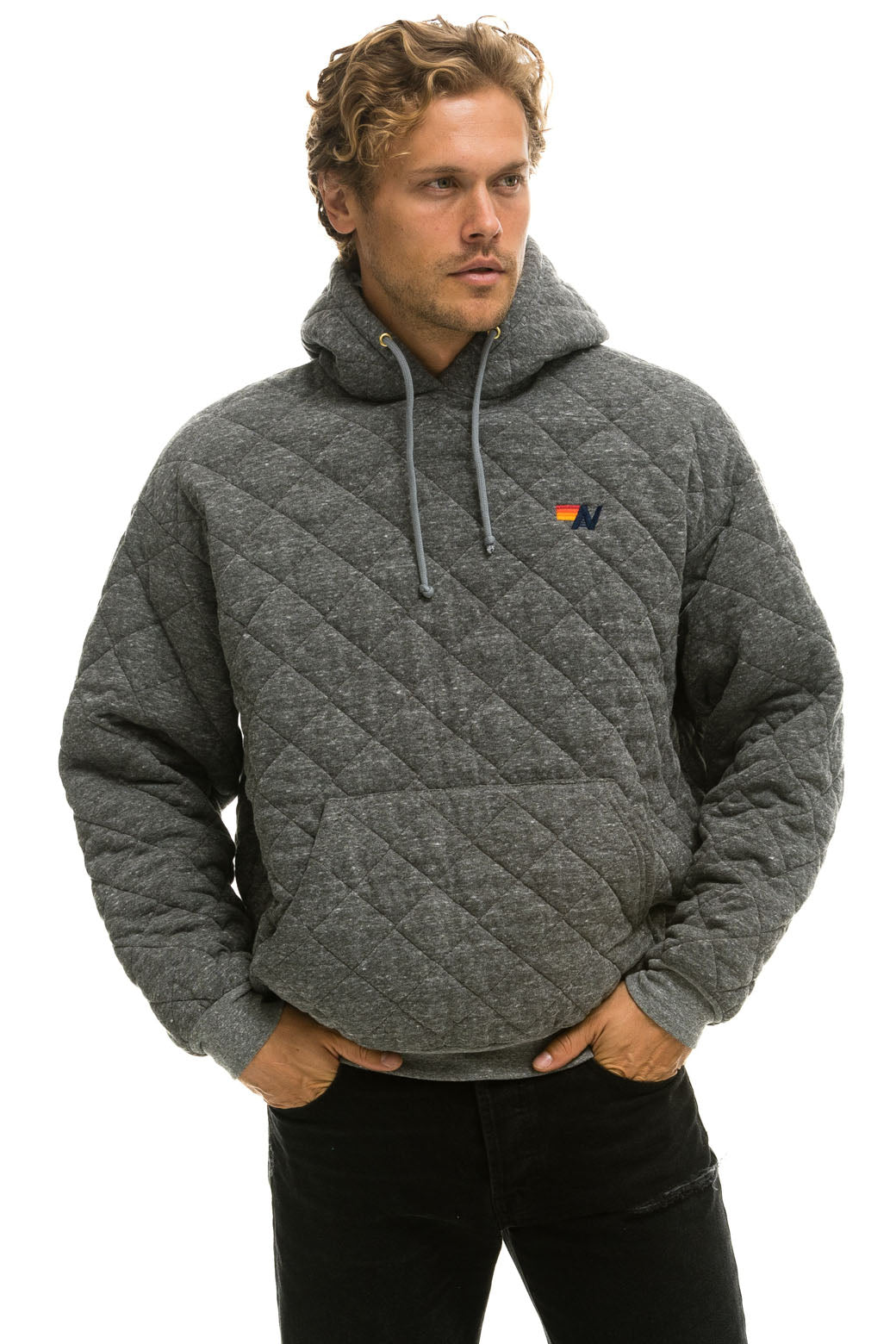 QUILTED RELAXED PULLOVER HOODIE - HEATHER GREY - Image 4