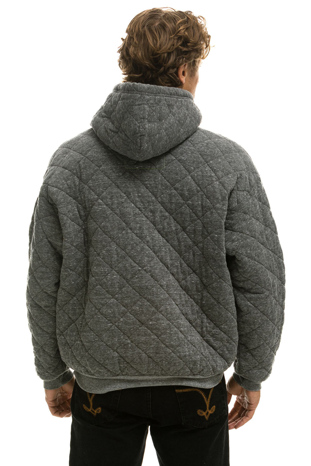 QUILTED RELAXED PULLOVER HOODIE - HEATHER GREY - Image 6