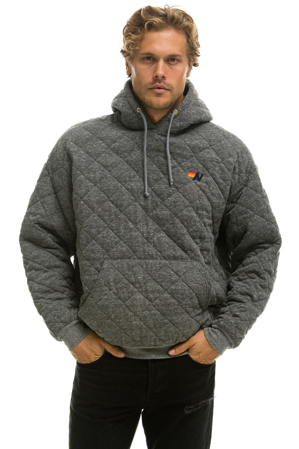QUILTED RELAXED PULLOVER HOODIE - HEATHER GREY - Image 2