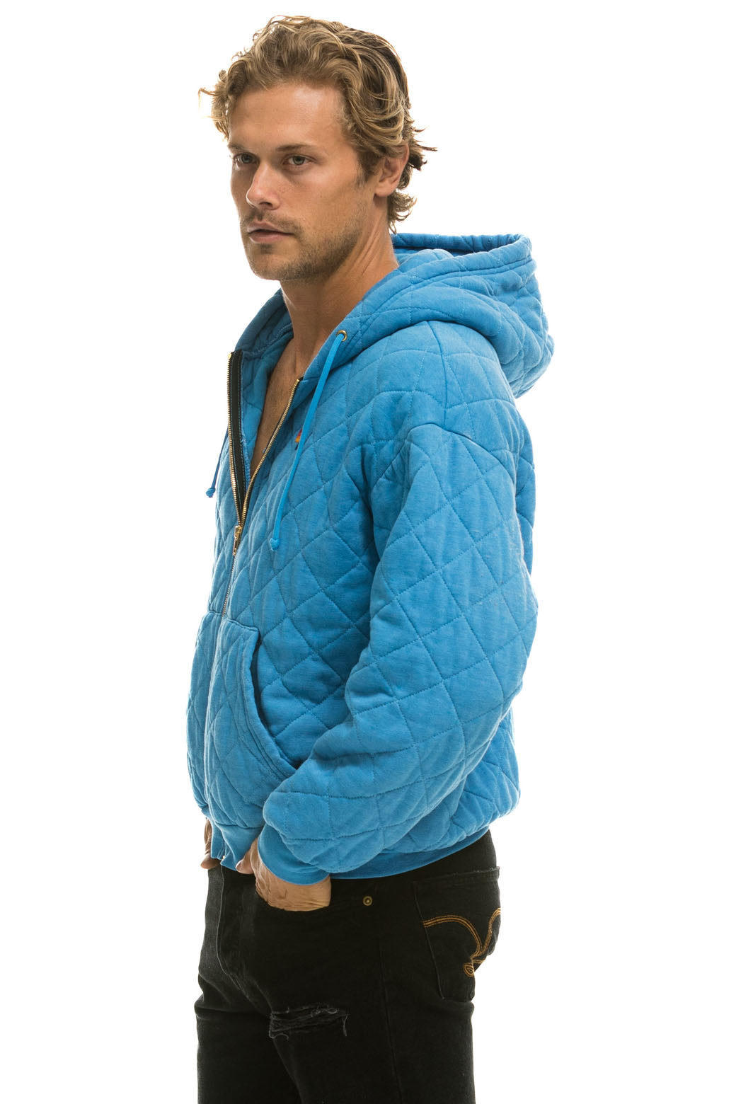 QUILTED ZIP HOODIE RELAXED - OCEAN - Image 4