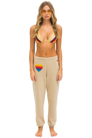 RAINBOW HEART STITCH SWEATPANTS - SAND