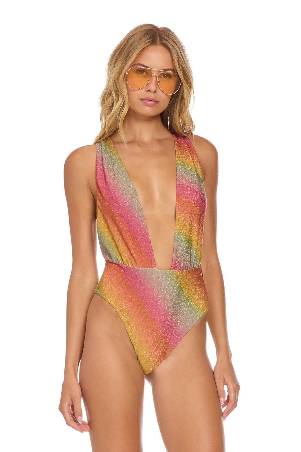 SPARKLE COMO DEEP PLUNGE CROSS BACK WOMENS ONE PIECE - RAINBOW - Image 4