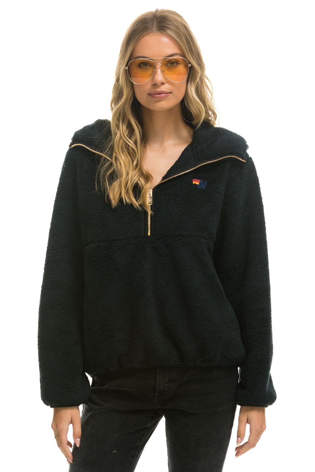 TEDDY APRES HOODED HALF ZIP JACKET - BLACK - Image 2