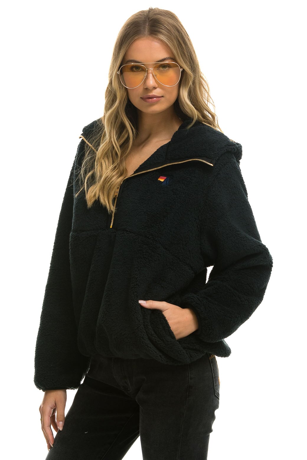 TEDDY APRES HOODED HALF ZIP JACKET - BLACK - Image 6
