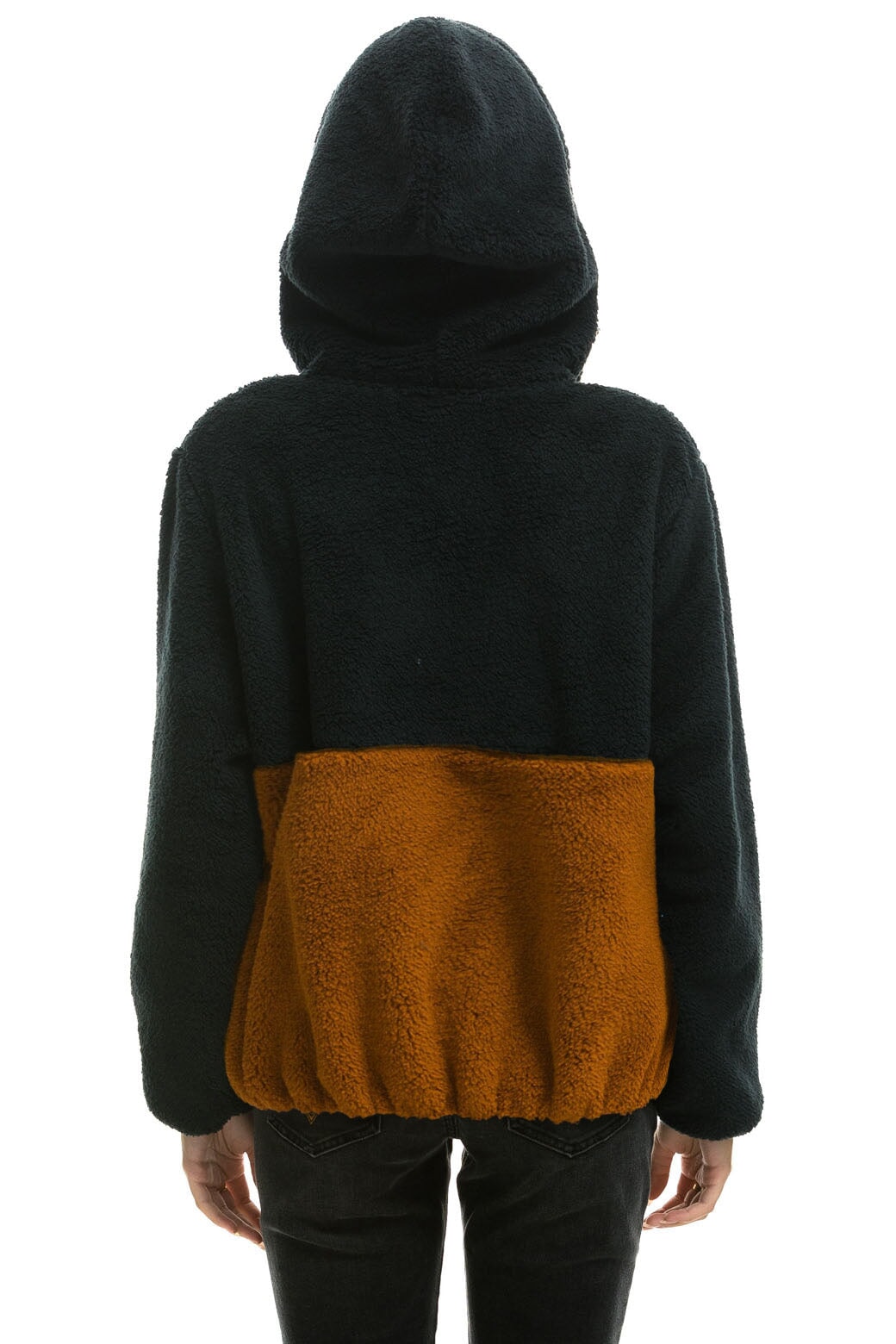 TEDDY UNISEX HOODED HALF ZIP COLOR BLOCK JACKET - BLACK - Image 2