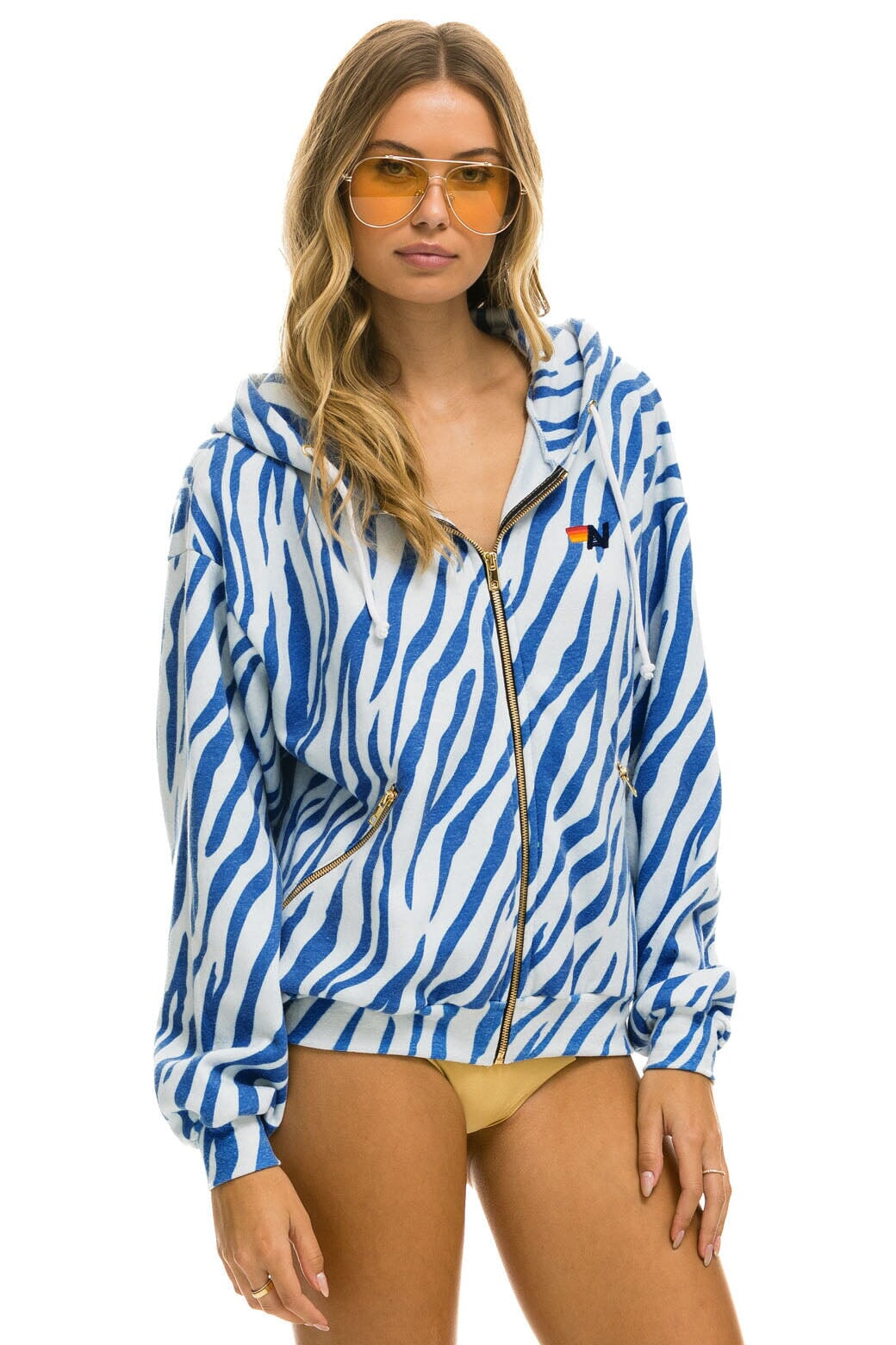 TIGER RELAXED ZIP HOODIE WITH POCKETS - BLUE TIGER - Image 5