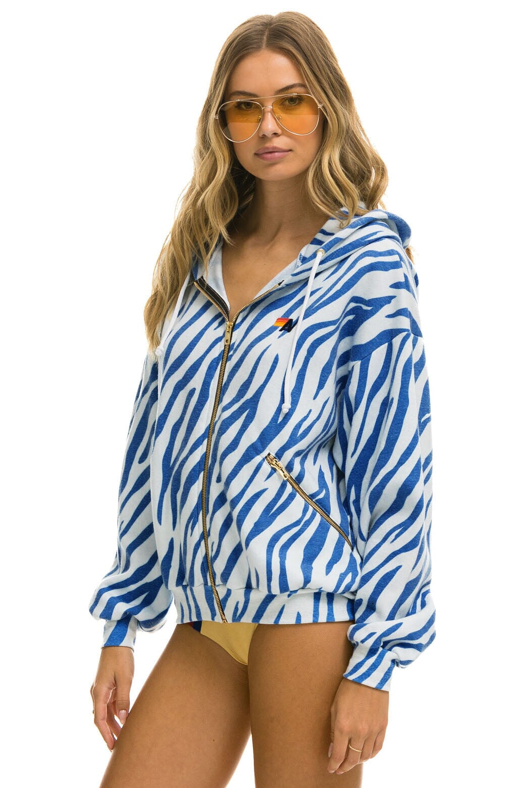 TIGER RELAXED ZIP HOODIE WITH POCKETS - BLUE TIGER - Image 3