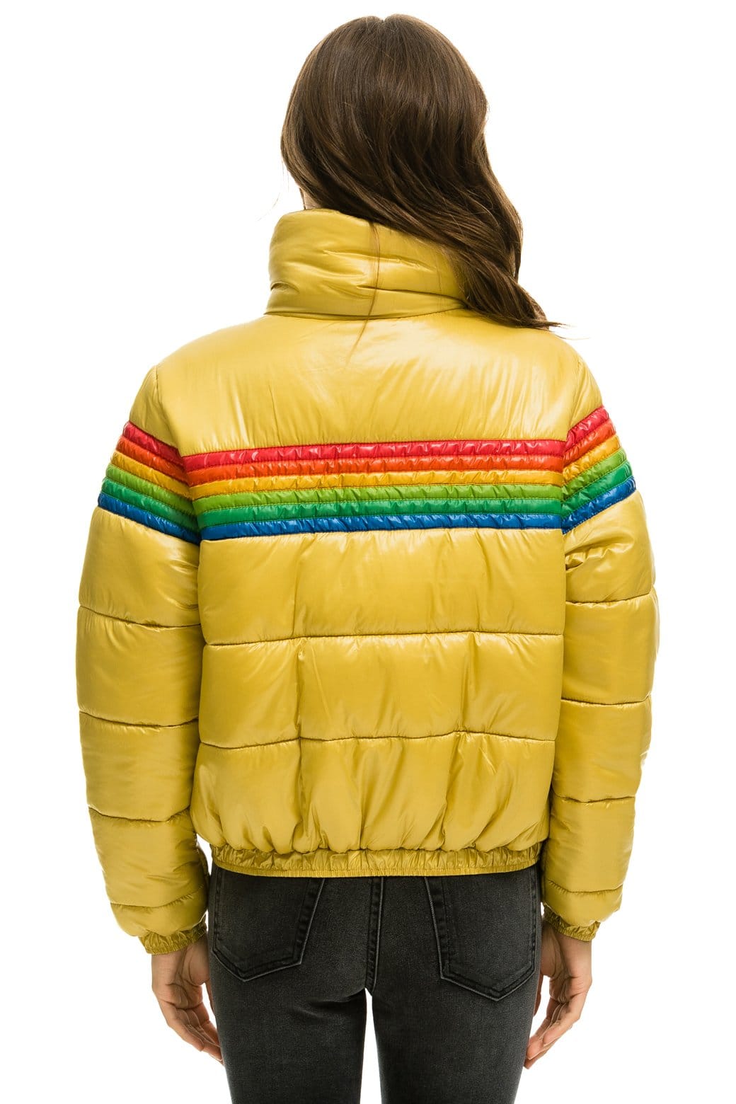 6 STRIPE LUXE APRES PUFFER JACKET - GLOSSY KHAKI - Image 3