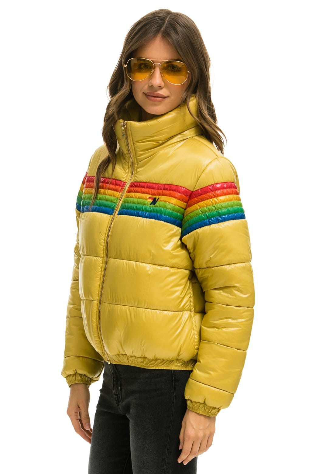 6 STRIPE LUXE APRES PUFFER JACKET - GLOSSY KHAKI - Image 2