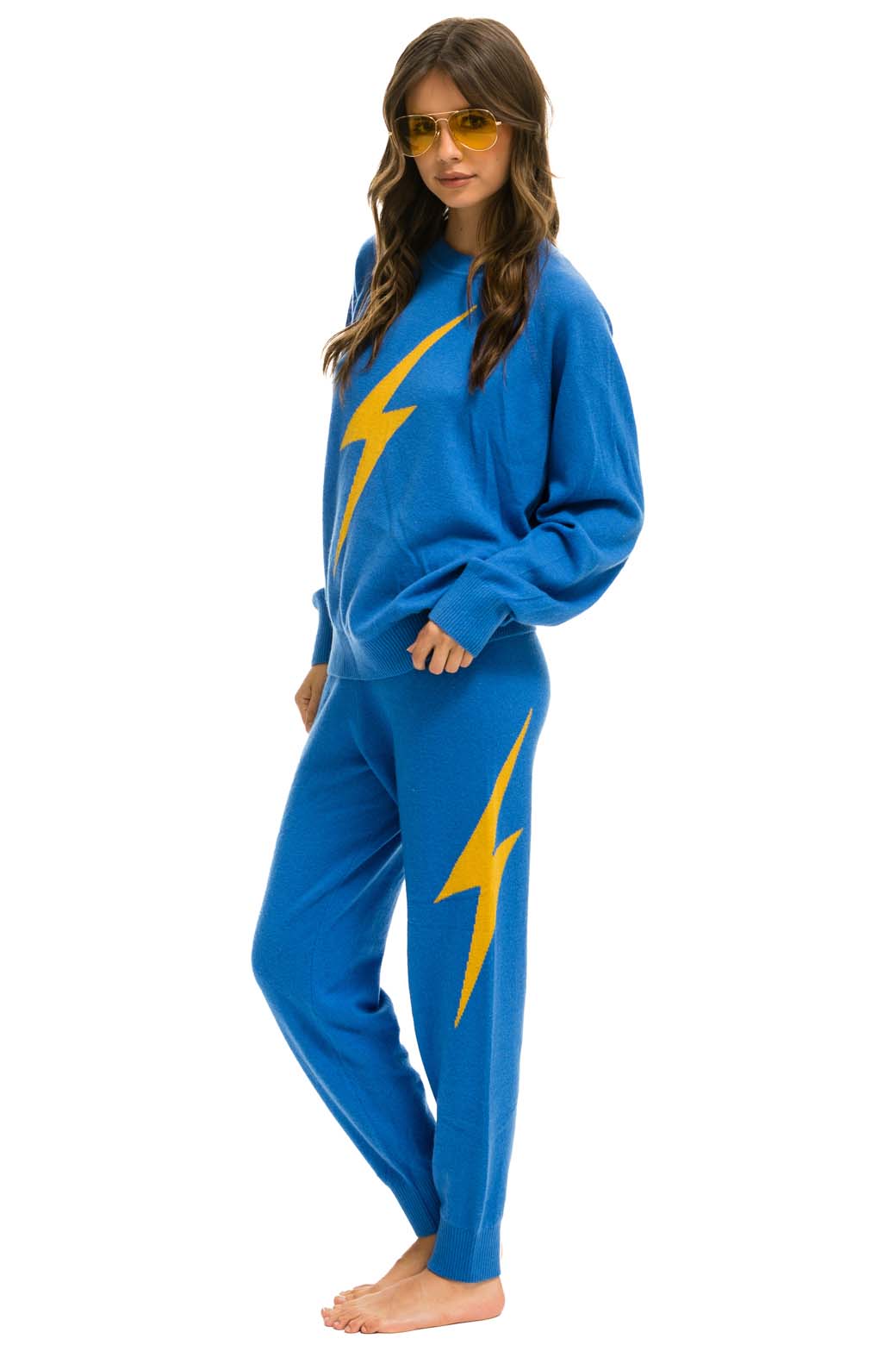 BOLT CASHMERE LIGHT SWEATER PANT - VINTAGE BLUE // GOLD BOLT - Image 6