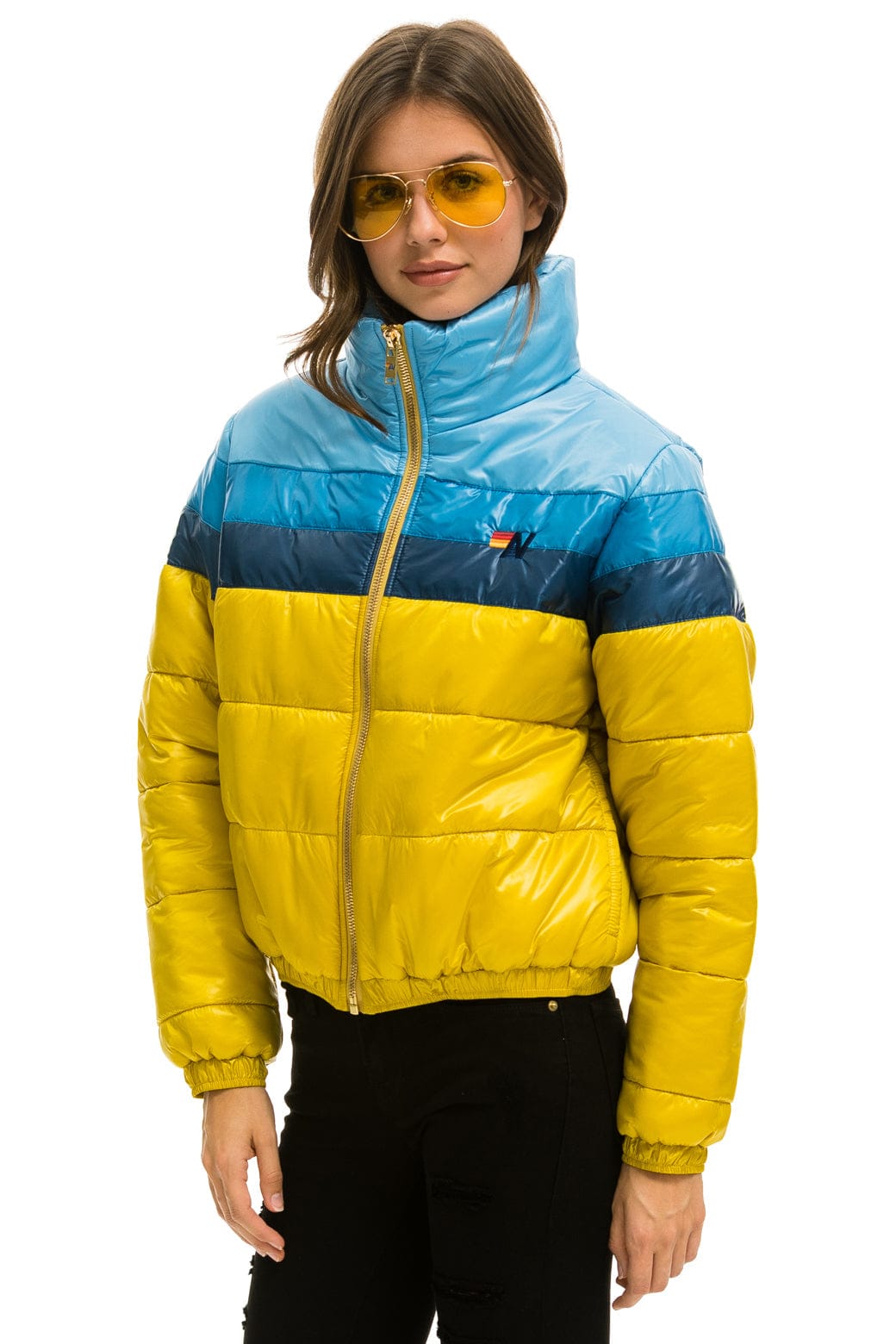 COLOR BLOCK LUXE APRES PUFFER JACKET - HONEY GLOSSY - Image 2