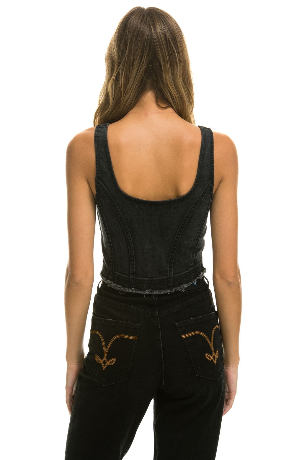DENIM TOP ZIP FRONT BUSTIER - VINTAGE BLACK - Image 5